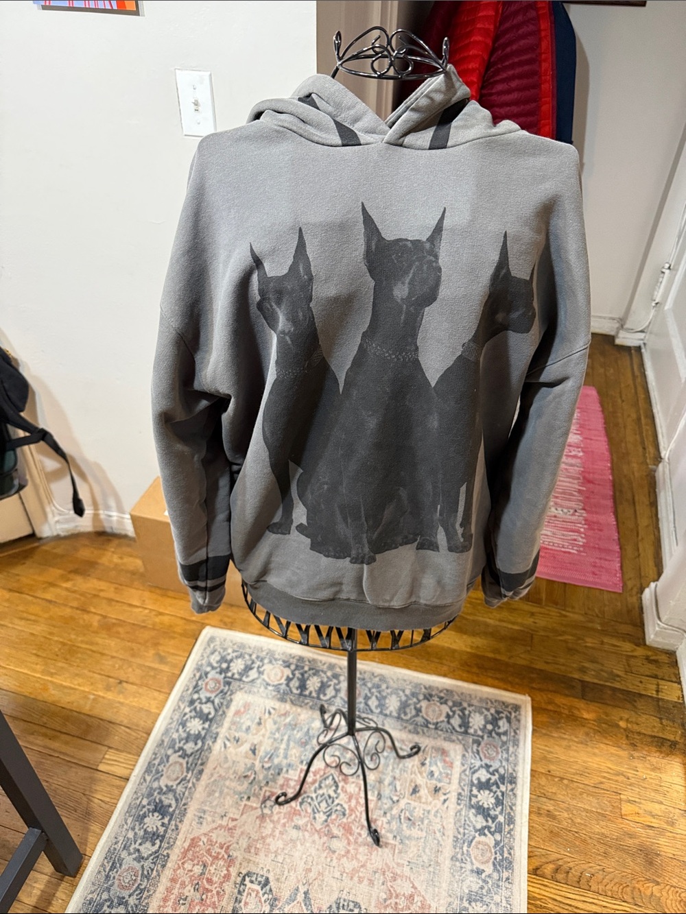 Empty Reference Grey Hoodie with Doberman Graphic